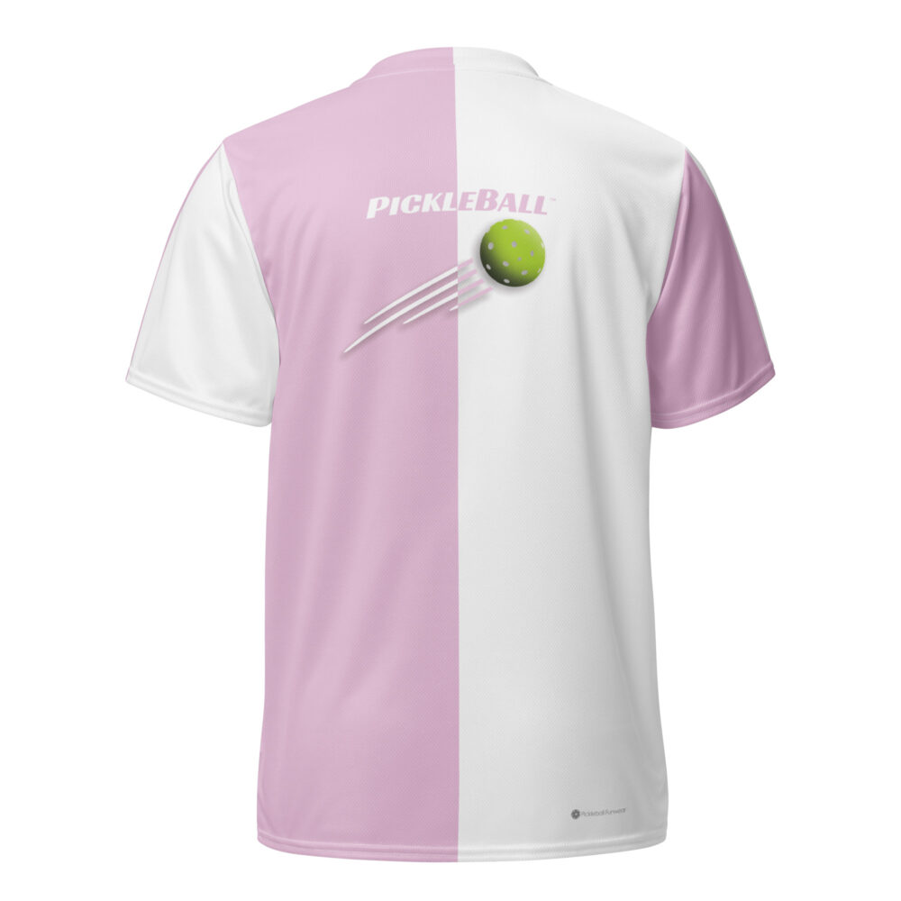 Split & Ball Streak (pink & white) – Pickleball Unisex Sports Jersey / T-Shirt - Image 2