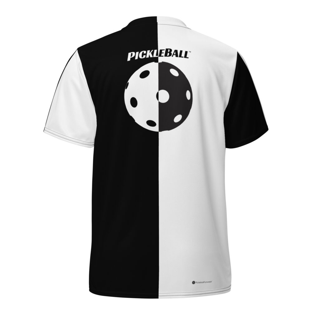 Pickleball w/Split Ball Design (B&W) – Pickleball Unisex Sports Jersey / T-Shirt - Image 2