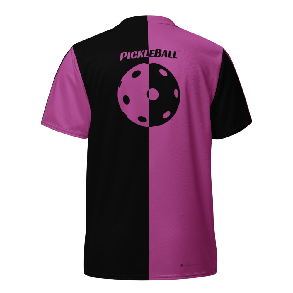 Pickleball w/Split Ball Design (black & fushia) – Pickleball Unisex Sports Jersey / T-Shirt - Image 2