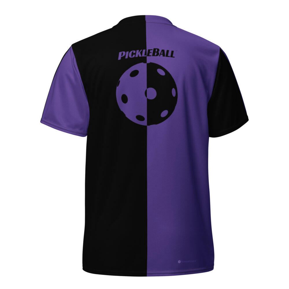 Pickleball w/Split Ball Design (black & purple) – Pickleball Unisex Sports Jersey / T-Shirt - Image 2