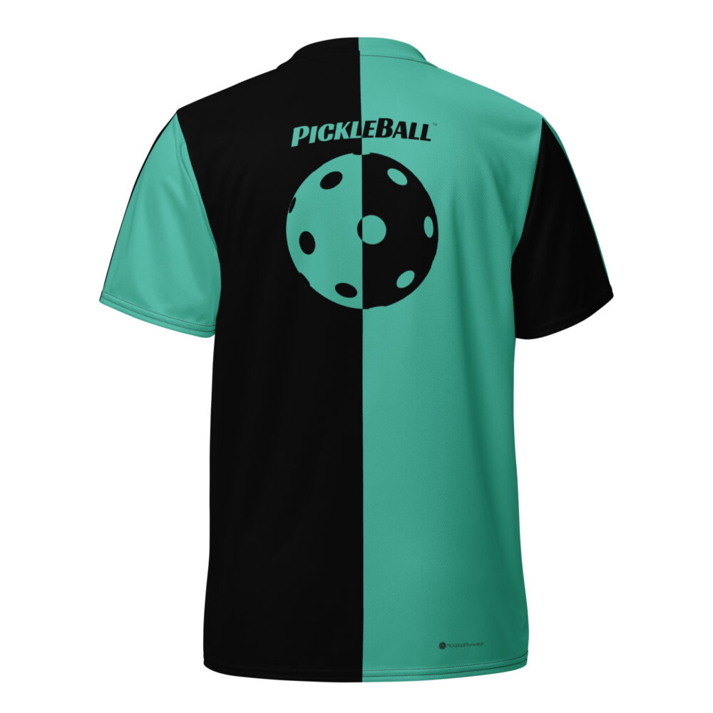 Pickleball w/Split Ball Design (black & teal) – Pickleball Unisex Sports Jersey / T-Shirt - Image 2