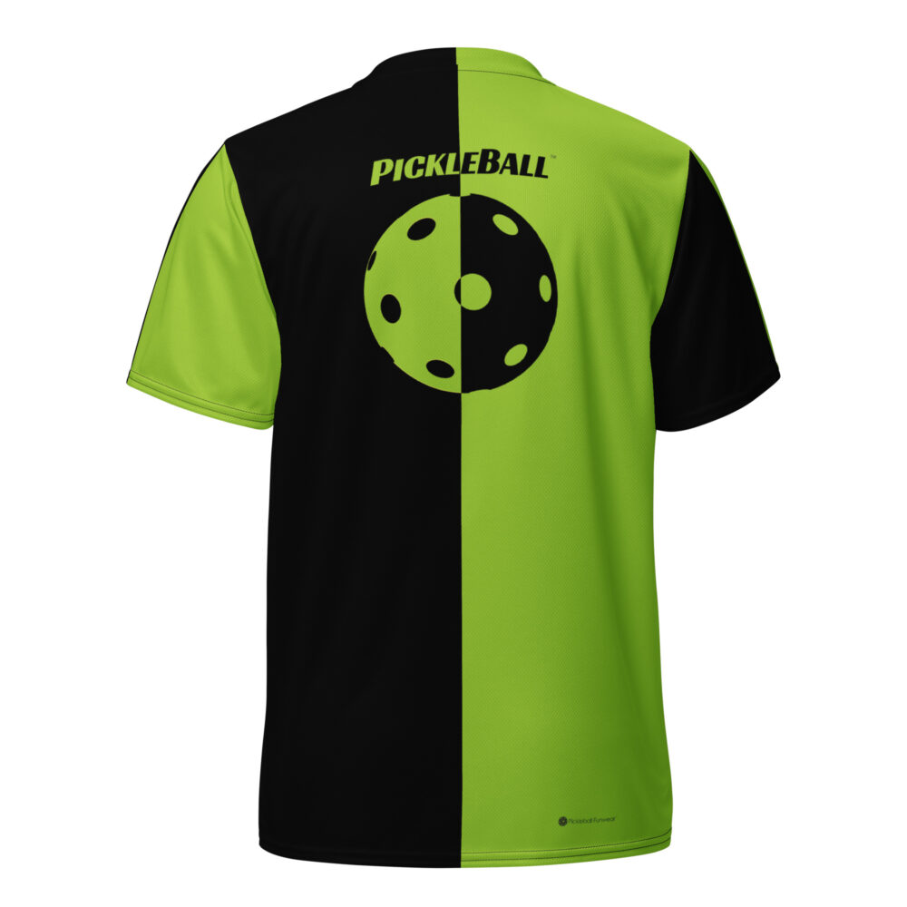 Pickleball w/Split Ball Design (black & bright green) – Pickleball Unisex Sports Jersey / T-Shirt - Image 2
