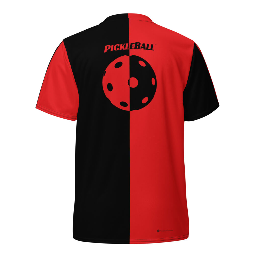 Pickleball w/Split Ball Design (black & red) – Pickleball Unisex Sports Jersey / T-Shirt - Image 2