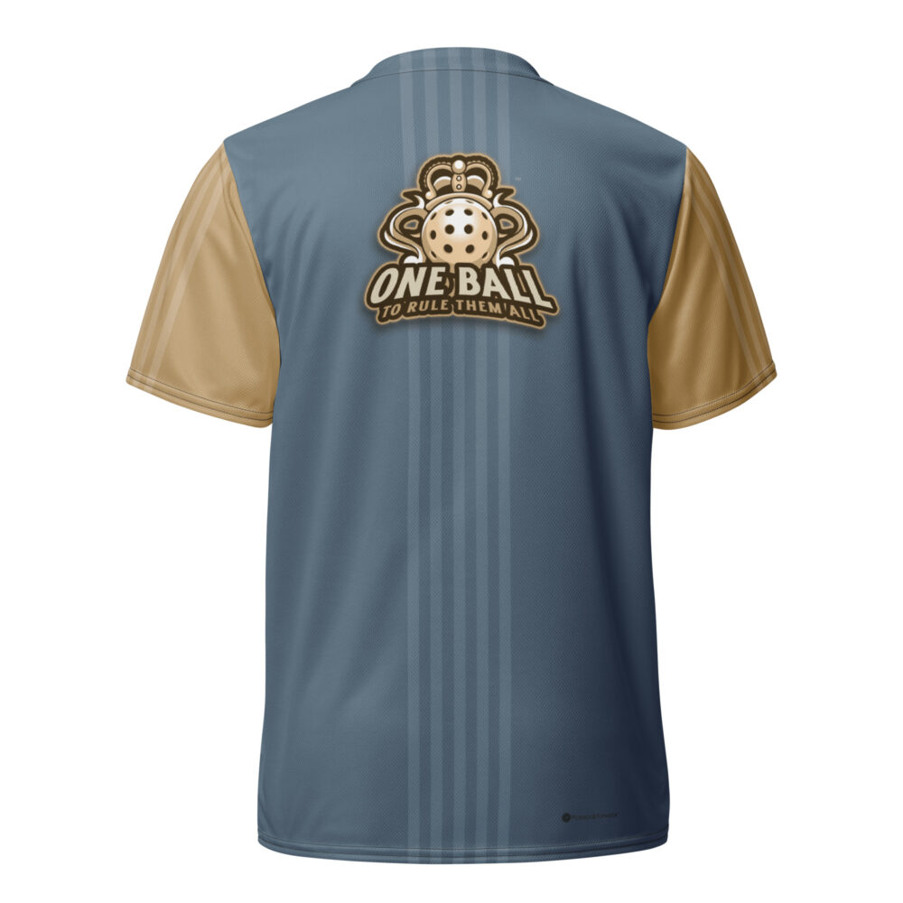 One Ball to Rule Them All (gray blue & gold) – Pickleball Unisex Sports Jersey / T-Shirt - Image 2
