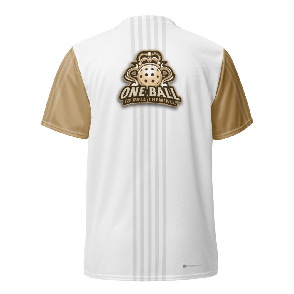 One Ball to Rule Them All (white & gold sleeves) – Pickleball Unisex Sports Jersey / T-Shirt - Image 2