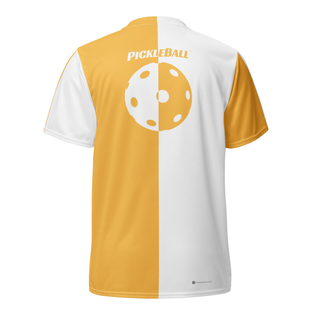 Pickleball w/Split Ball Design (white & light orange) – Pickleball Unisex Sports Jersey / T-Shirt - Image 2