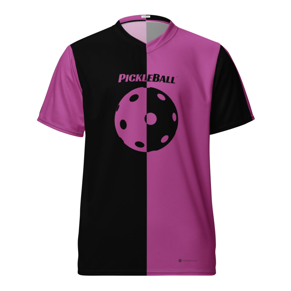 Pickleball w/Split Ball Design (black & fushia) – Pickleball Unisex Sports Jersey / T-Shirt
