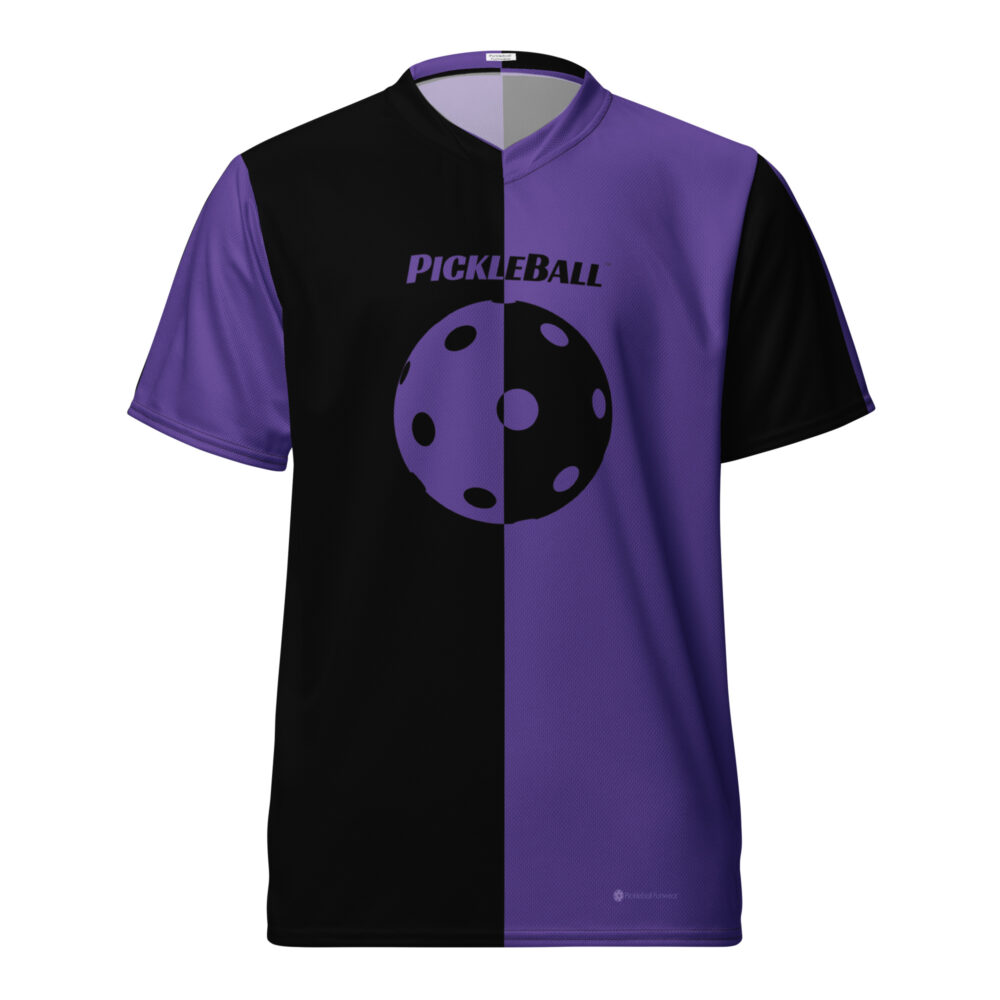 Pickleball w/Split Ball Design (black & purple) – Pickleball Unisex Sports Jersey / T-Shirt