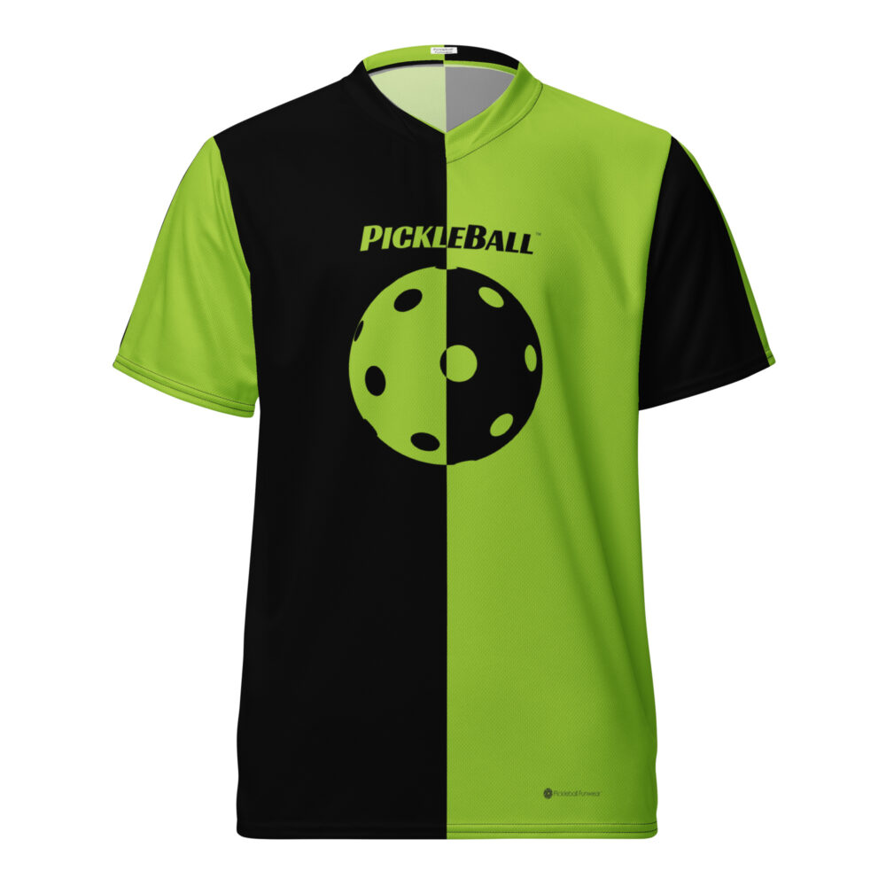 Pickleball w/Split Ball Design (black & bright green) – Pickleball Unisex Sports Jersey / T-Shirt