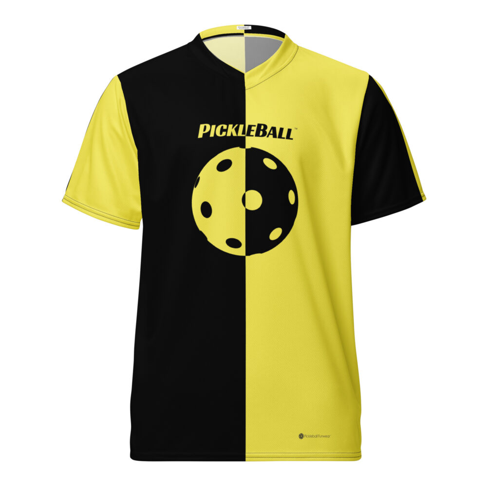 Pickleball w/Split Ball Design (black & yellow) – Pickleball Unisex Sports Jersey / T-Shirt