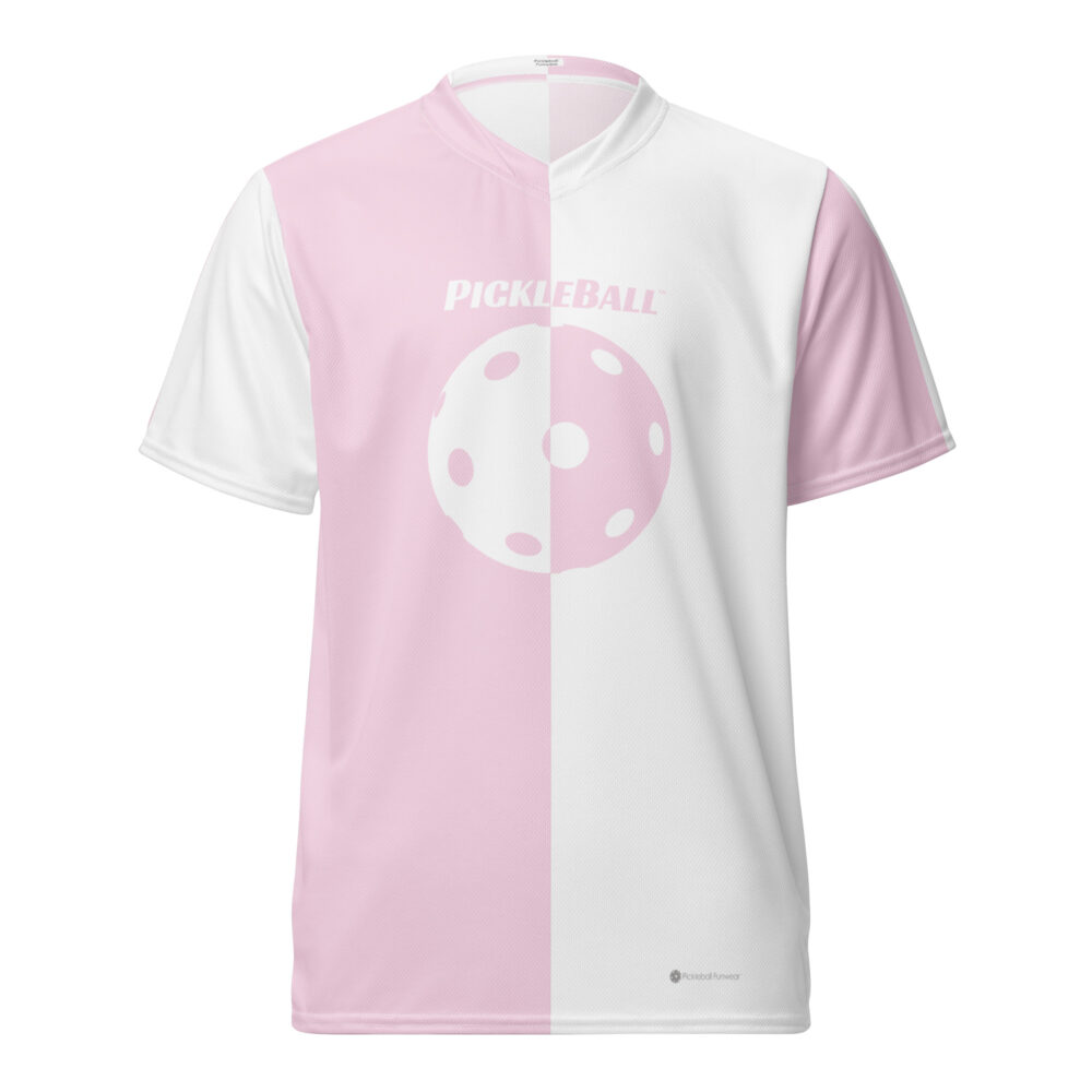 Pickleball w/Split Ball Design (light pink & white) – Pickleball Unisex Sports Jersey / T-Shirt