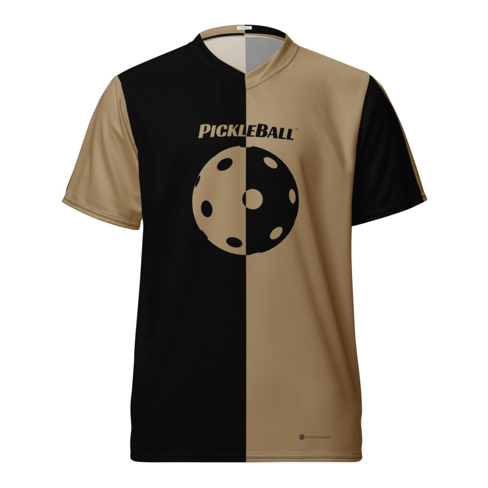 Pickleball w/Split Ball Design (black & gold) – Pickleball Unisex Sports Jersey / T-Shirt