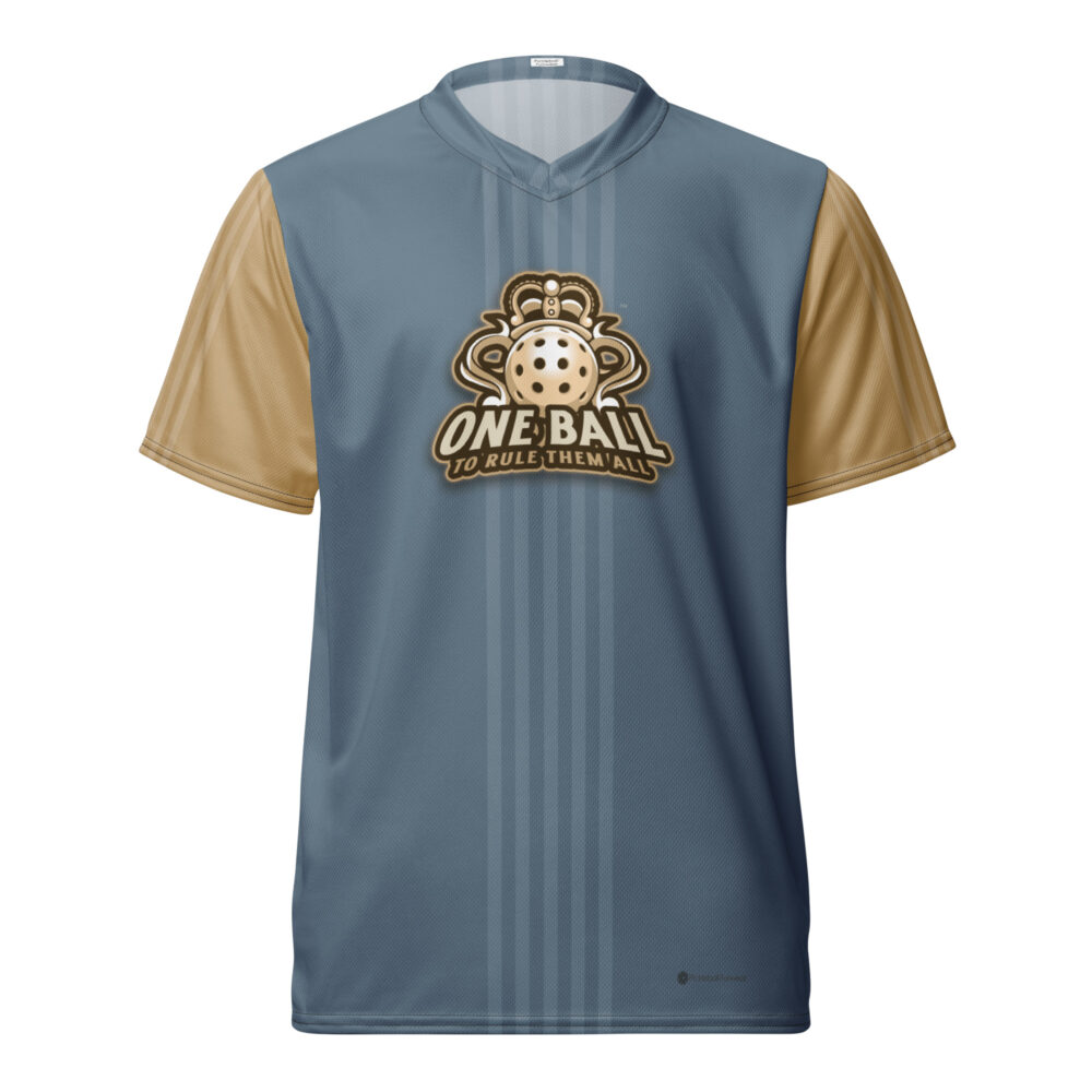 One Ball to Rule Them All (gray blue & gold) – Pickleball Unisex Sports Jersey / T-Shirt