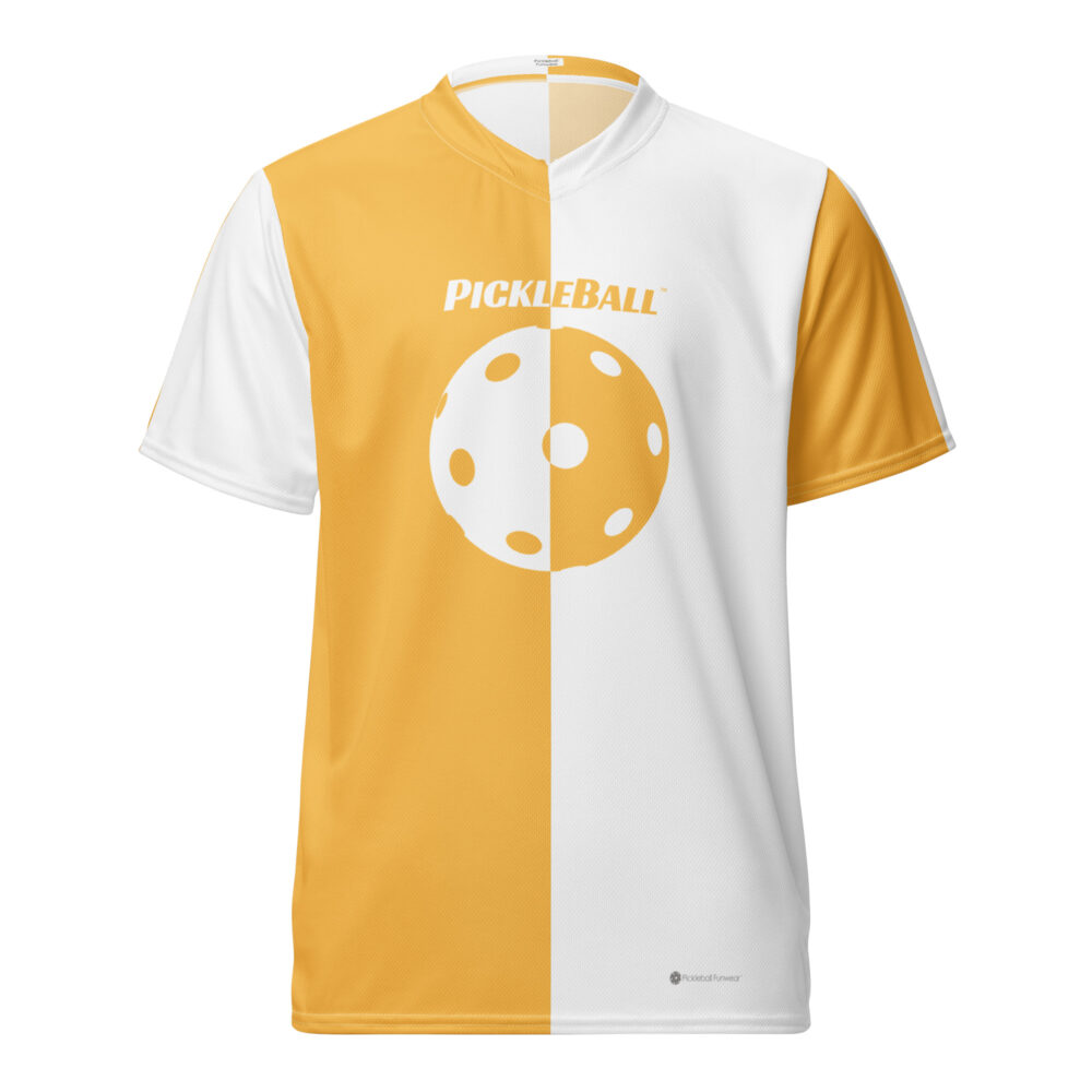 Pickleball w/Split Ball Design (white & light orange) – Pickleball Unisex Sports Jersey / T-Shirt