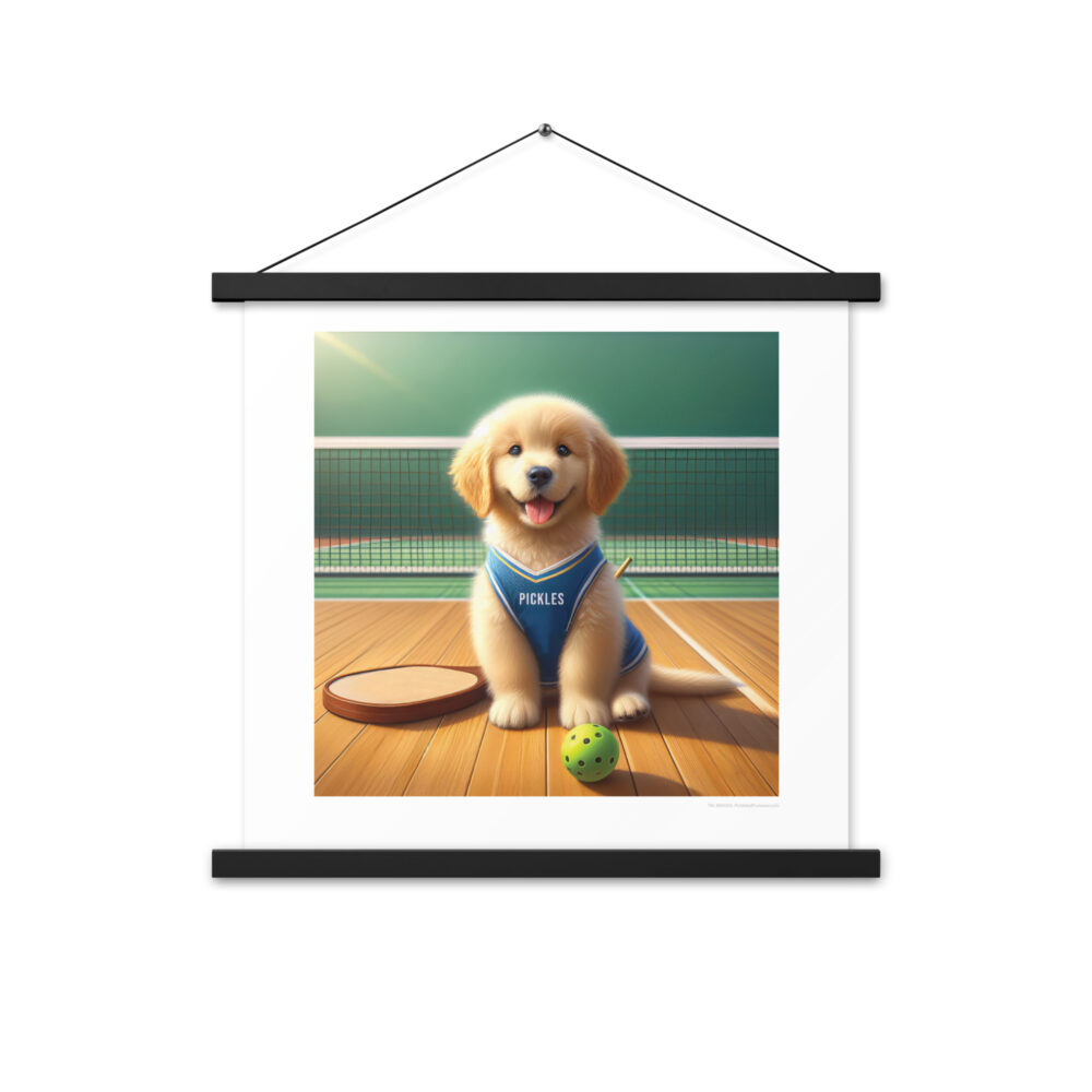 Pickles the Dog - 18" x 18" Pickleball Poster with Hangers