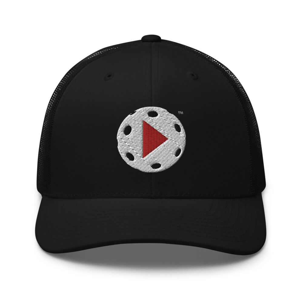Play Pickleball (red & white logo) – Black Snap Back Mesh Pickleball Hat/Cap