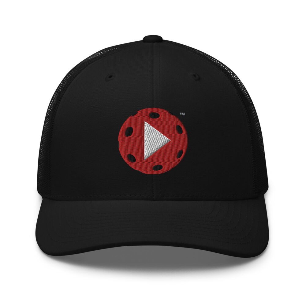 Play Pickleball (white & red logo) – Black Snap Back Mesh Pickleball Hat/Cap