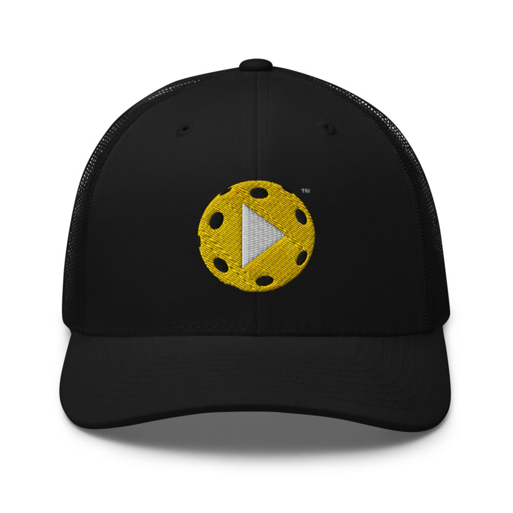 Play Pickleball (gold & white logo) – Black Snap Back Mesh Pickleball Hat/Cap