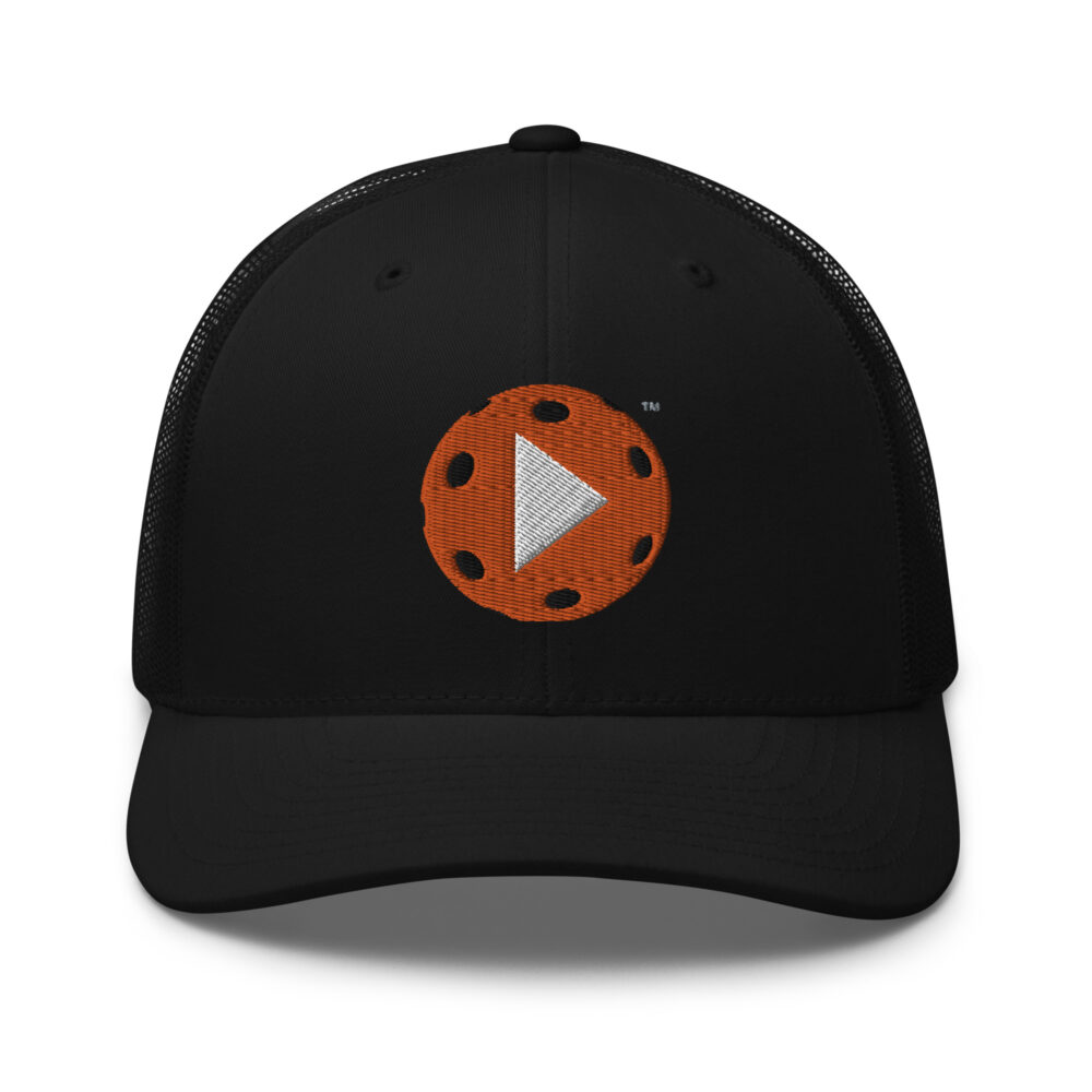 Play Pickleball (orange & white logo) – Black Snap Back Mesh Pickleball Hat/Cap