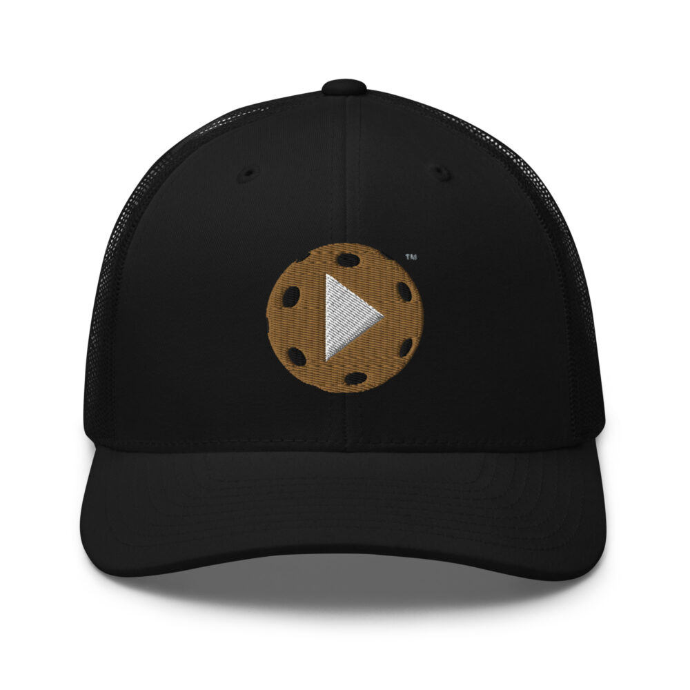 Play Pickleball (old gold & white logo) – Black Snap Back Mesh Pickleball Hat/Cap