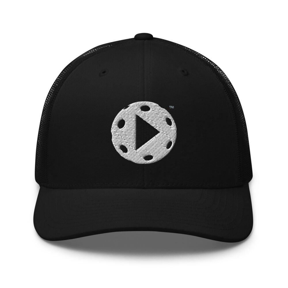 Play Pickleball (white & black logo) – Black Snap Back Mesh Pickleball Hat/Cap