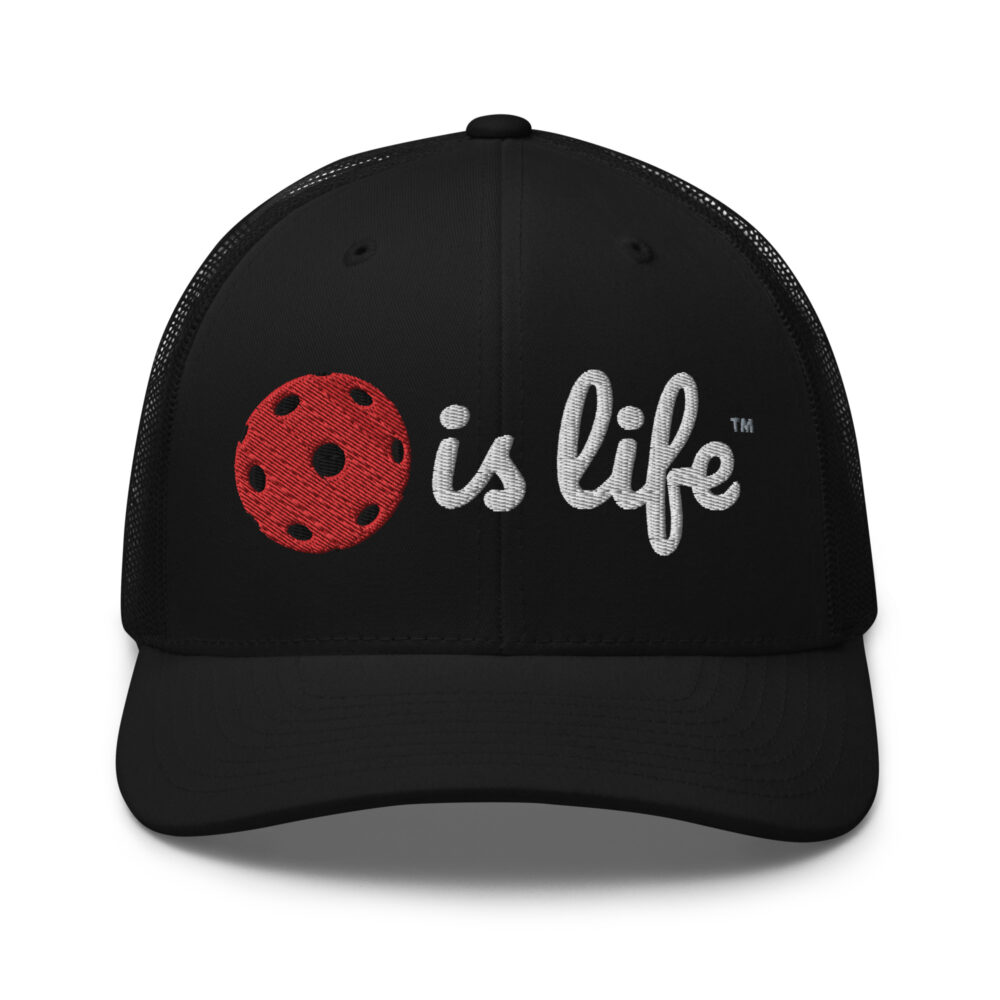 Pickleball is Life (red & white logo) – Black Snap Back Mesh Pickleball Hat/Cap