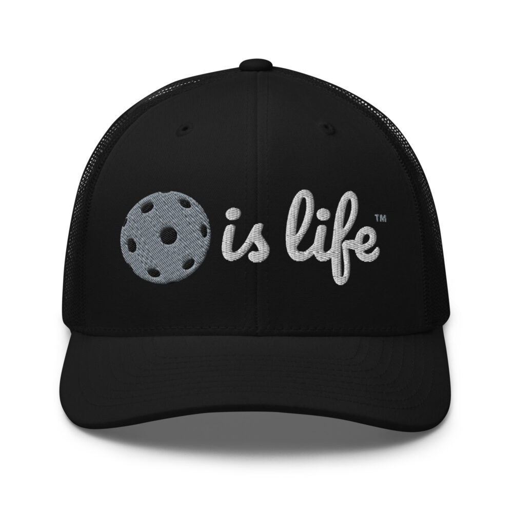 Pickleball is Life (gray & white logo) – Black Snap Back Mesh Pickleball Hat/Cap