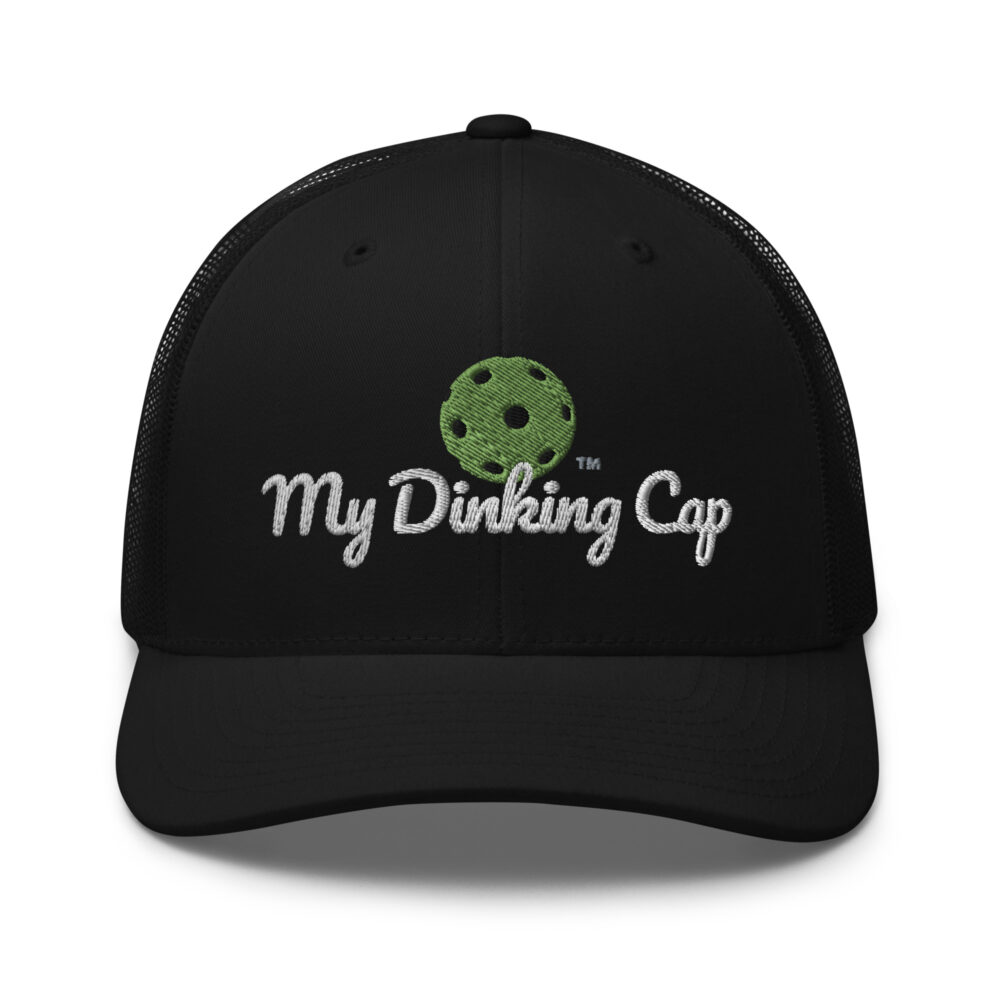 My Dinking Cap (kiwi green & white logo) – Black Snap Back Mesh Pickleball Hat/Cap