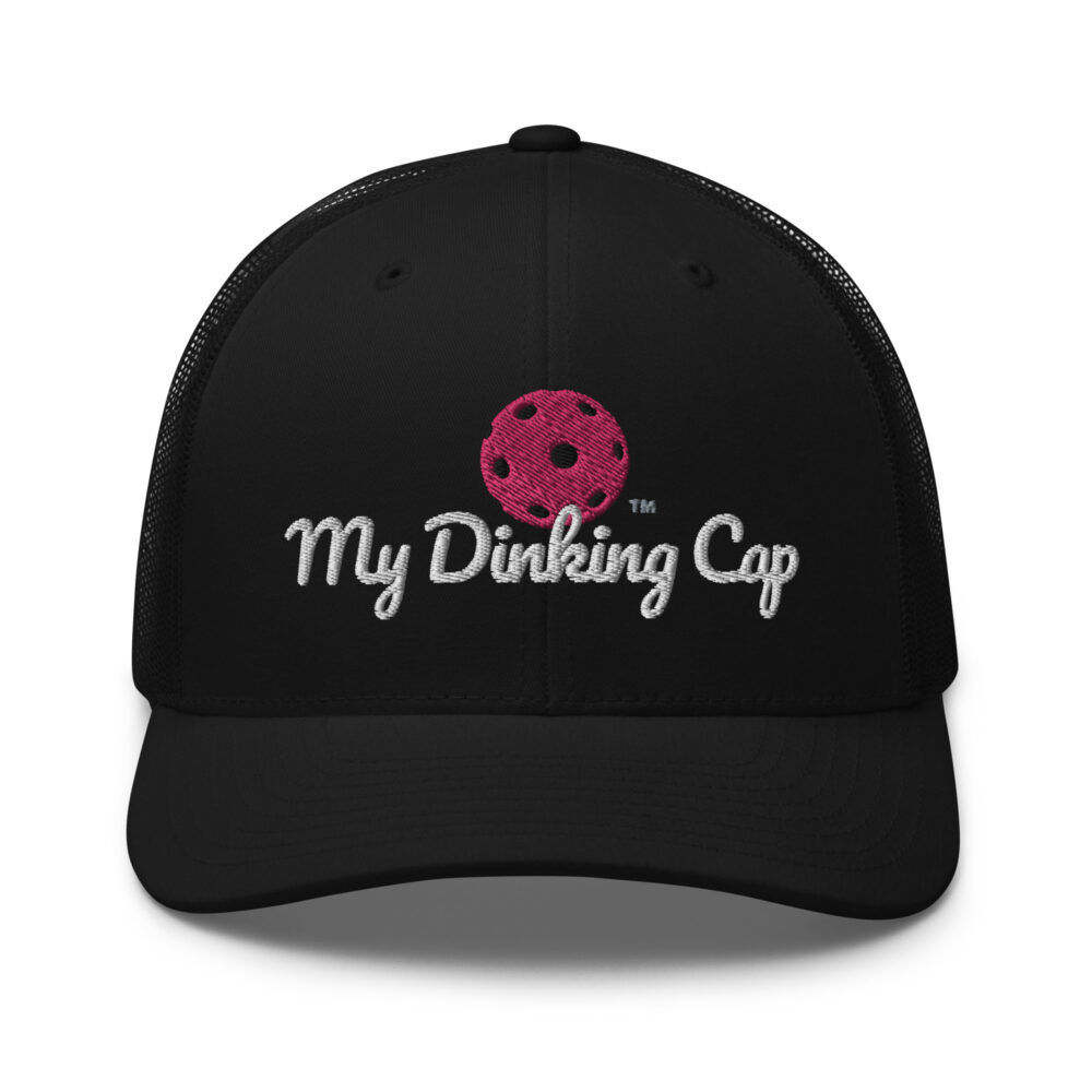 My Dinking Cap (flamingo & white logo) – Black Snap Back Mesh Pickleball Hat/Cap