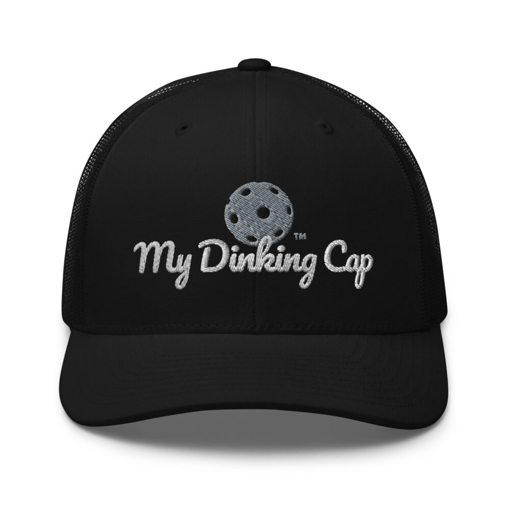 My Dinking Cap (gray & white logo) – Black Snap Back Mesh Pickleball Hat/Cap
