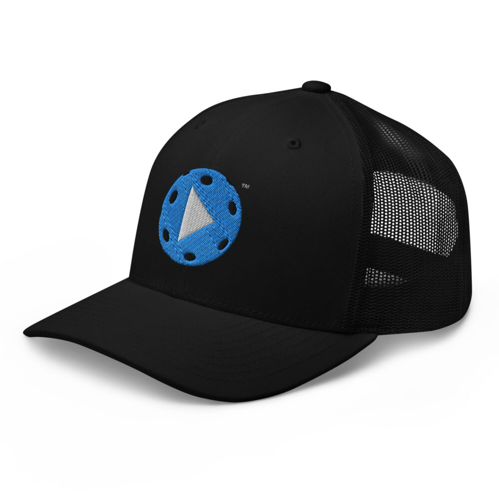 Play Pickleball (bright blue & white logo) – Black Snap Back Mesh Pickleball Hat/Cap - Image 3
