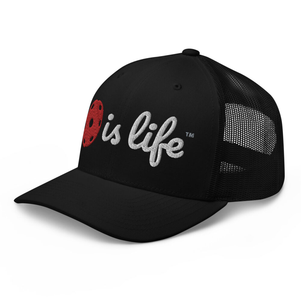 Pickleball is Life (red & white logo) – Black Snap Back Mesh Pickleball Hat/Cap - Image 3
