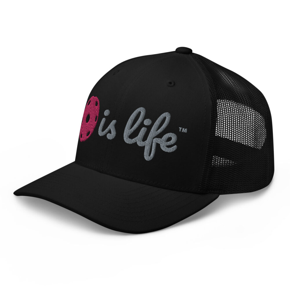 Pickleball is Life (flamingo & gray logo) – Black Snap Back Mesh Pickleball Hat/Cap - Image 3