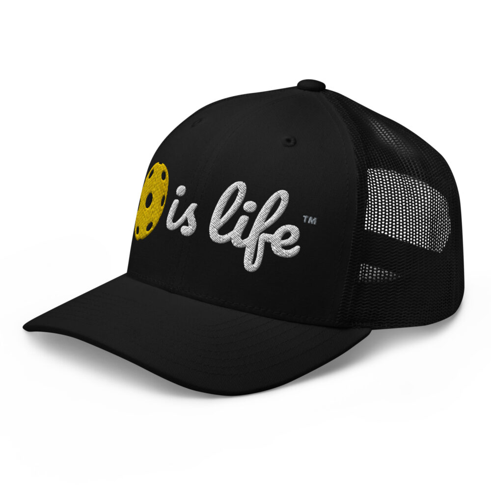 Pickleball is Life (gold & white logo) – Black Snap Back Mesh Pickleball Hat/Cap - Image 3