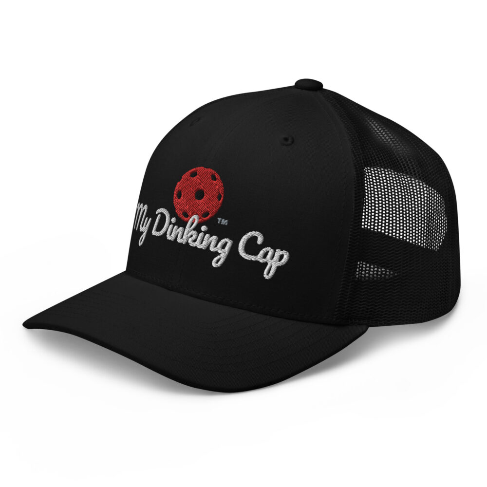 My Dinking Cap (red & white logo) – Black Snap Back Mesh Pickleball Hat/Cap - Image 3