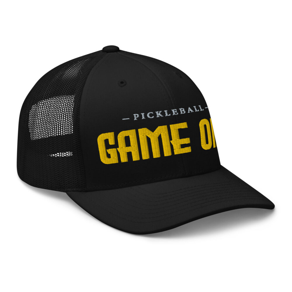 GAME On! Pickleball Hat (gold & gray letters) – Black Snap Back Mesh Pickleball Hat/Cap - Image 3