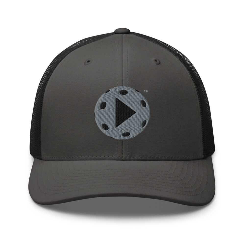 Play Pickleball (gray & black logo) – Charcoal/Black Snap Back Mesh Pickleball Hat/Cap