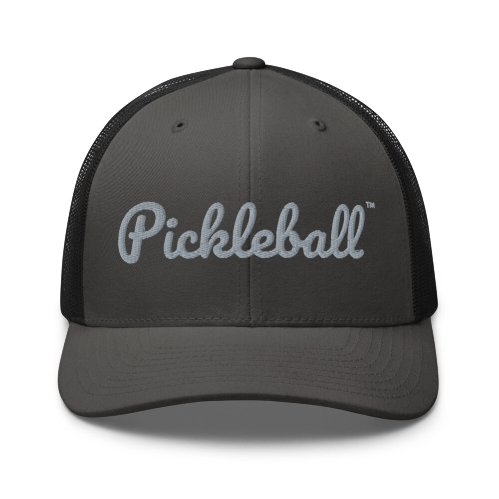 Pickleball Hat (gray letters) – Charcoal/Black Snap Back Mesh Pickleball Hat/Cap