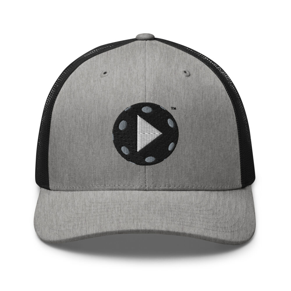 Play Pickleball (black & white logo) – Heather/Black Snap Back Mesh Pickleball Hat/Cap