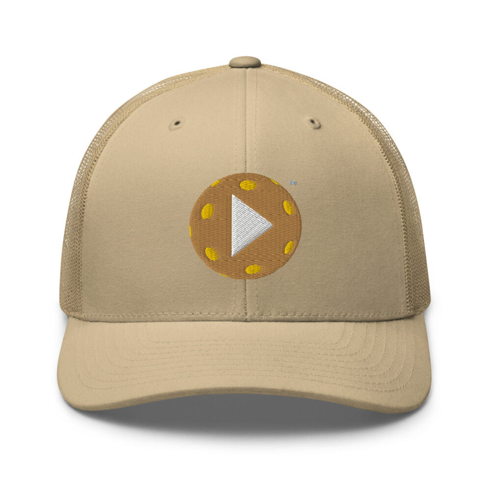 Play Pickleball (old gold & white logo) – Khaki Snap Back Mesh Pickleball Hat/Cap