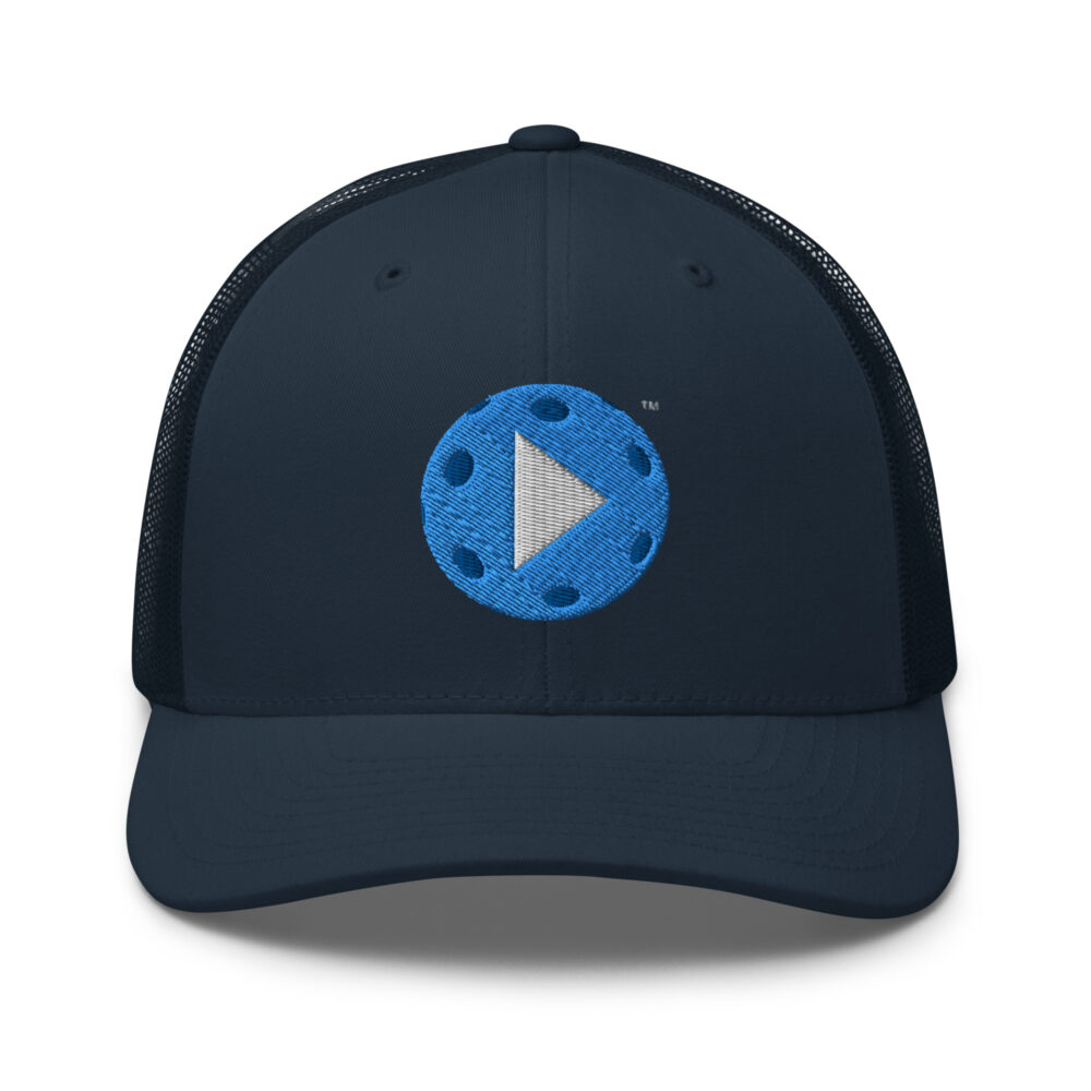 Play Pickleball (bright blue & white logo) – Navy Snap Back Mesh Pickleball Hat/Cap