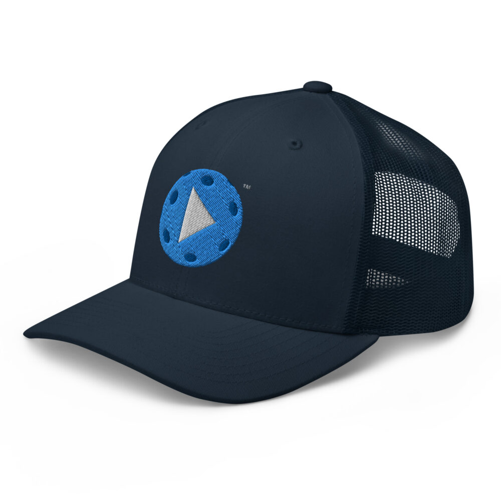 Play Pickleball (bright blue & white logo) – Navy Snap Back Mesh Pickleball Hat/Cap - Image 3