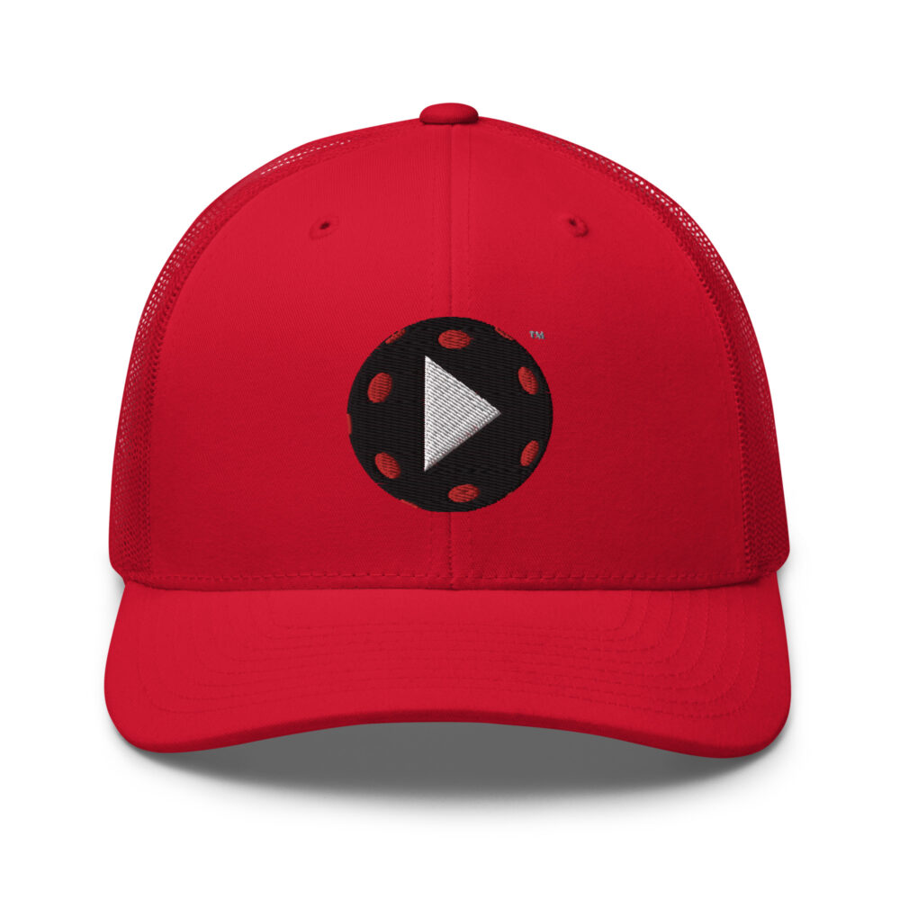 Play Pickleball (black & white logo) – Red Snap Back Mesh Pickleball Hat/Cap