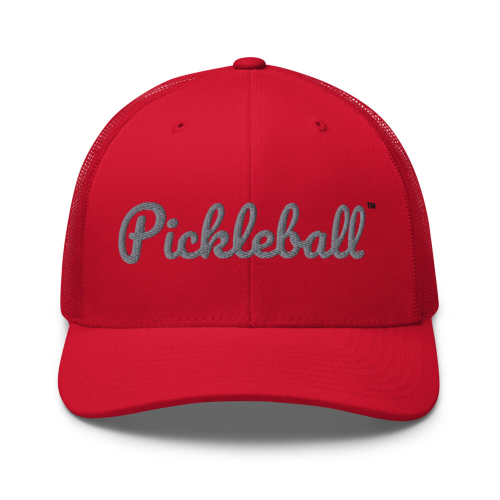 Pickleball Hat (gray letters) – Red Snap Back Mesh Pickleball Hat/Cap