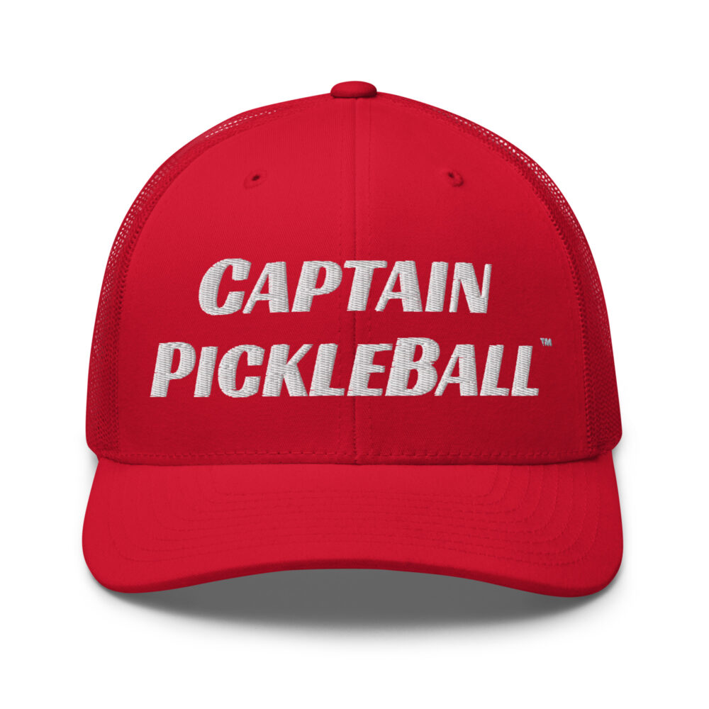 Captain Pickleball Hat (white letters) – Red Snap Back Mesh Pickleball Hat/Cap
