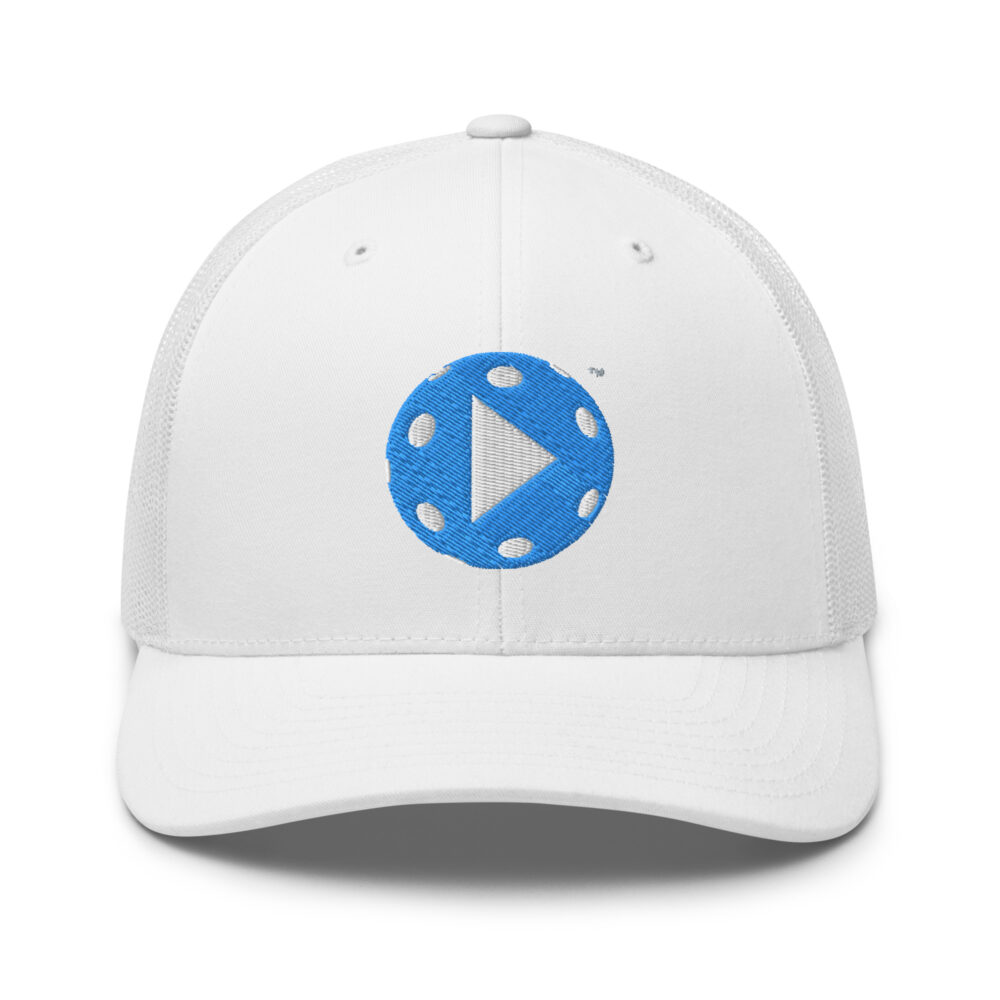 Play Pickleball (bright blue & white logo) – White Snap Back Mesh Pickleball Hat/Cap