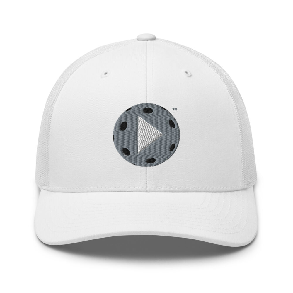 Play Pickleball (gray & white logo) – White Snap Back Mesh Pickleball Hat/Cap