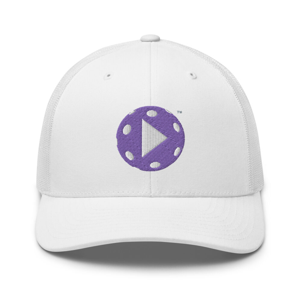 Play Pickleball (purple & white logo) – White Snap Back Mesh Pickleball Hat/Cap
