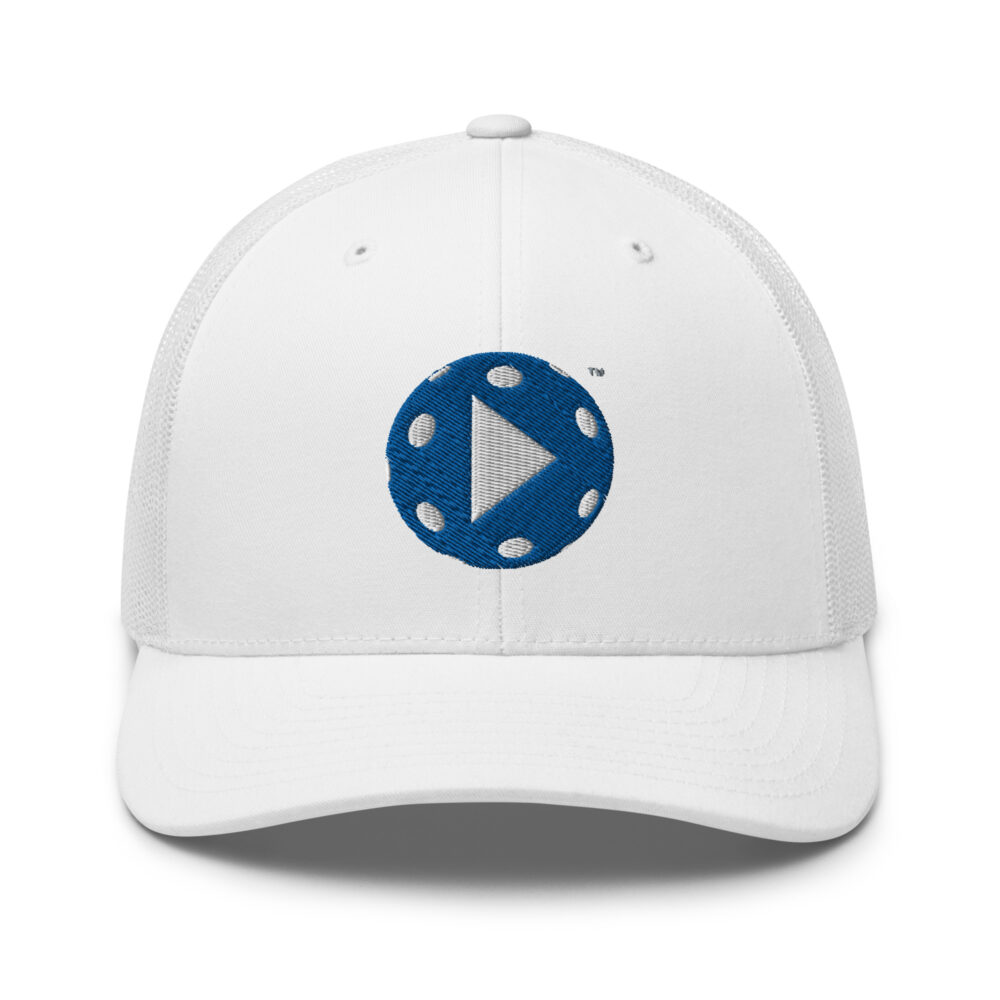 Play Pickleball (royal blue & white logo) – White Snap Back Mesh Pickleball Hat/Cap