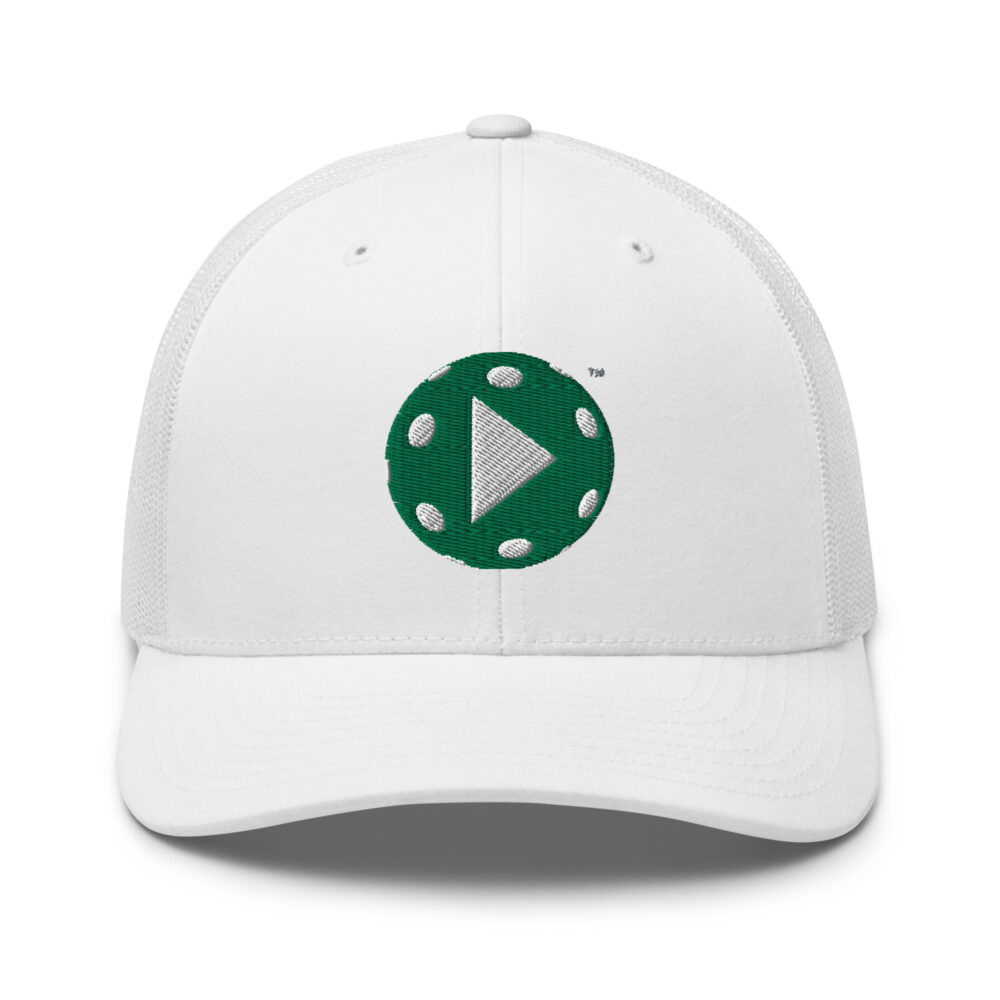 Play Pickleball (kelly green & white logo) – White Snap Back Mesh Pickleball Hat/Cap